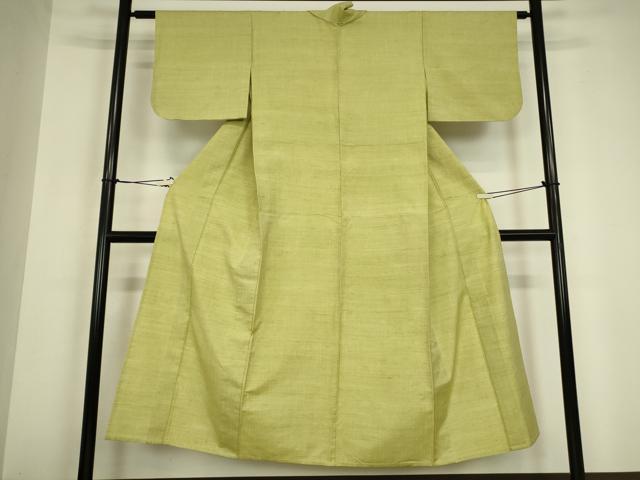 平和屋着物▽上質な紬　単衣　抹茶色　正絹　逸品　DABH6577az