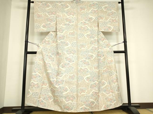 平和屋着物▽上質な紬　単衣　地紙花文　正絹　逸品　DABH6579az