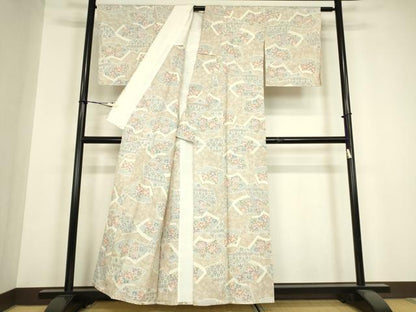 平和屋着物▽上質な紬　単衣　地紙花文　正絹　逸品　DABH6579az