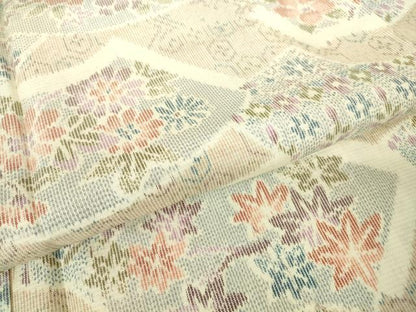 平和屋着物▽上質な紬　単衣　地紙花文　正絹　逸品　DABH6579az