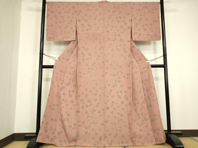 平和屋着物▽上質な小紋　単衣　舞葉文　小田急百貨店扱い　正絹　逸品　DABH6581az