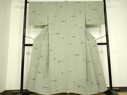 平和屋着物▽上質な小紋　単衣　絞り　流水花文　金彩　正絹　逸品　DABH6582az