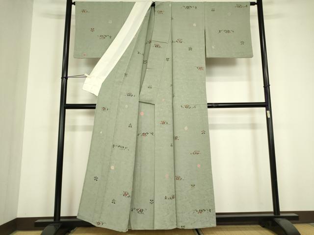 平和屋着物▽上質な小紋　単衣　絞り　流水花文　金彩　正絹　逸品　DABH6582az