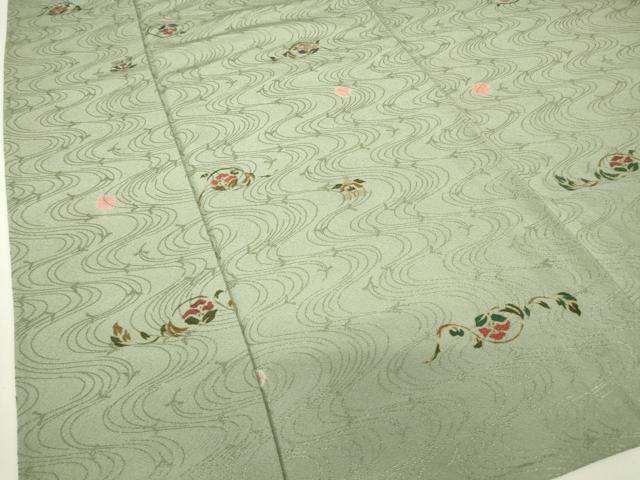 平和屋着物▽上質な小紋　単衣　絞り　流水花文　金彩　正絹　逸品　DABH6582az