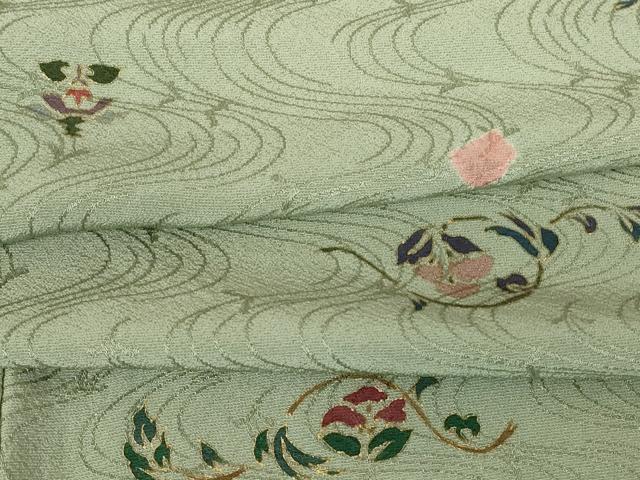 平和屋着物▽上質な小紋　単衣　絞り　流水花文　金彩　正絹　逸品　DABH6582az