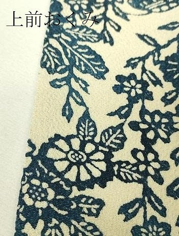 平和屋着物▽上質な小紋　単衣　藍　型染　菊文　鬼しぼ縮緬　正絹　逸品　DABH6583az