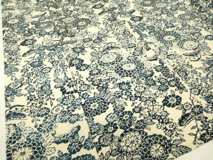 平和屋着物▽上質な小紋　単衣　藍　型染　菊文　鬼しぼ縮緬　正絹　逸品　DABH6583az