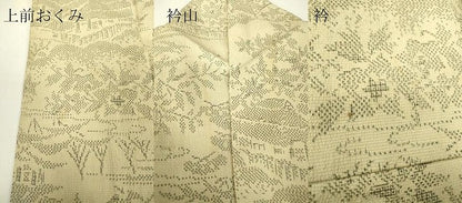 平和屋着物▽本塩沢　やまだ織　単衣　風景文　証紙付き　正絹　逸品　DABH6584az