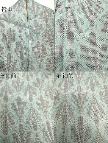 平和屋着物▽本塩沢　やまだ織　単衣　若松葉文　証紙付き　正絹　逸品　DABH6585az