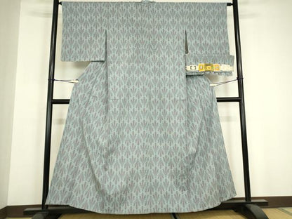 平和屋着物▽本塩沢　やまだ織　単衣　若松葉文　証紙付き　正絹　逸品　DABH6585az