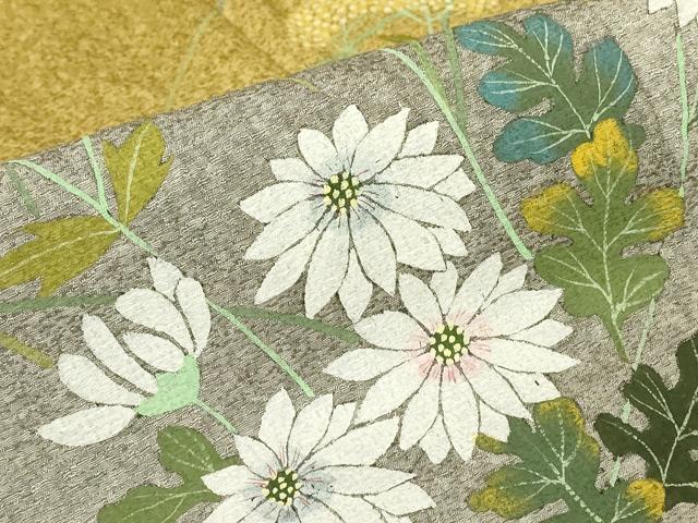 平和屋着物▽訪問着　単衣　草花文　暈し染め　金彩　正絹　逸品　DABH6588az