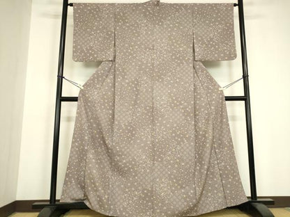 平和屋着物▽上質な小紋　単衣　型染め　菊唐草文　正絹　逸品　DABH6589az