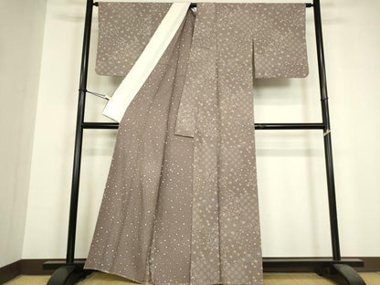 平和屋着物▽上質な小紋　単衣　型染め　菊唐草文　正絹　逸品　DABH6589az
