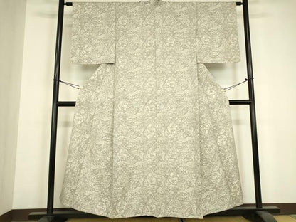 平和屋着物▽上質な小紋　単衣　更紗花文　正絹　逸品　DABH6592az