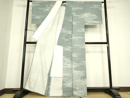 平和屋着物▽江戸小紋　訪問着　単衣　紬地　雲取り七宝花文　正絹　逸品　DABH6593az