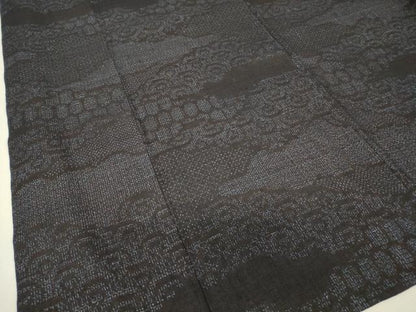 平和屋着物▽結城紬　単衣　雲取り青海波文　80亀甲　正絹　逸品　DABH6597az