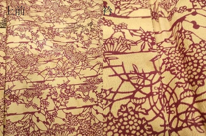 平和屋着物▽上質な小紋　単衣　型染め　草花文　お召縮緬　正絹　逸品　DABH6598az