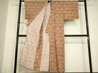 平和屋着物▽上質な小紋　単衣　型染め　草花文　お召縮緬　正絹　逸品　DABH6598az