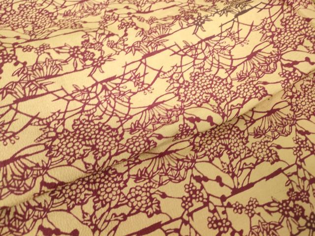 平和屋着物▽上質な小紋　単衣　型染め　草花文　お召縮緬　正絹　逸品　DABH6598az