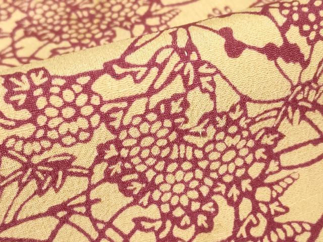 平和屋着物▽上質な小紋　単衣　型染め　草花文　お召縮緬　正絹　逸品　DABH6598az