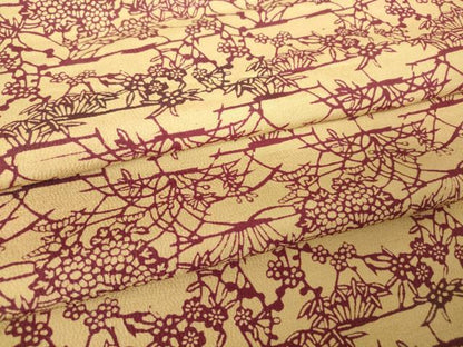 平和屋着物▽上質な小紋　単衣　型染め　草花文　お召縮緬　正絹　逸品　DABH6598az
