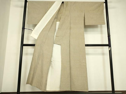 平和屋着物▽上質な紬　単衣　縞　正絹　逸品　DABH6601az