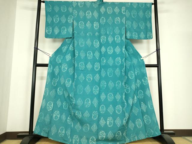 平和屋着物▽上質な小紋　単衣　ろうけつ染め　草花文　正絹　逸品　DABH6603az