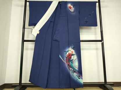 平和屋着物▽訪問着　単衣　草花文　暈し染め　銀彩　正絹　逸品　DABH6604az
