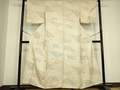 平和屋着物▽上質な小紋　単衣　切嵌め文様　正絹　逸品　DABH6605az