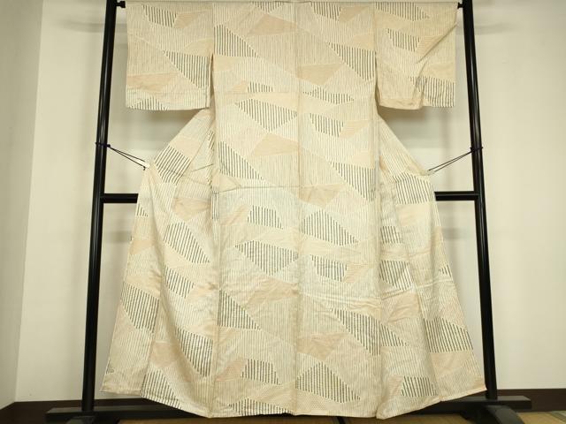 平和屋着物▽上質な小紋　単衣　切嵌め文様　正絹　逸品　DABH6605az