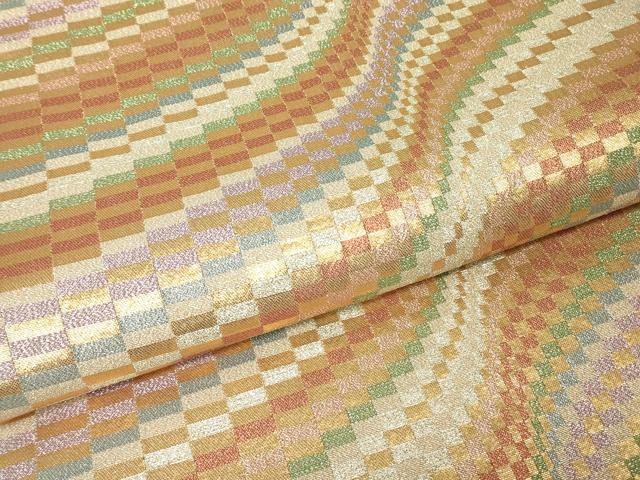 平和屋着物▼六通柄袋帯　変わり市松　金銀糸　正絹　逸品　DABH6620az