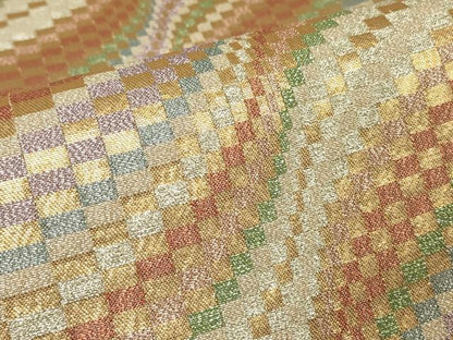 平和屋着物▼六通柄袋帯　変わり市松　金銀糸　正絹　逸品　DABH6620az