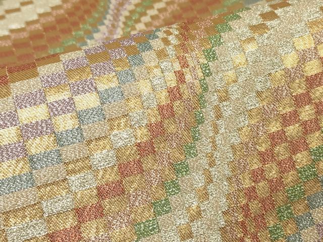 平和屋着物▼六通柄袋帯　変わり市松　金銀糸　正絹　逸品　DABH6620az