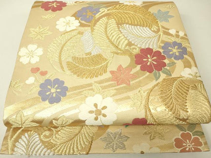 平和屋着物▼両面　六通柄袋帯　唐織　若松葉花文　金銀糸　正絹　逸品　DABH6626az