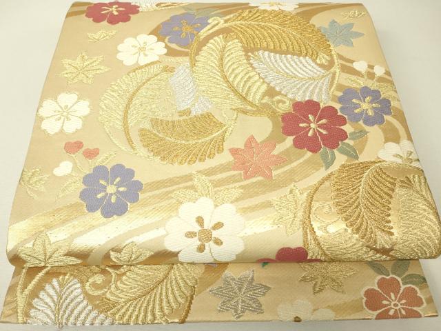 平和屋着物▼両面　六通柄袋帯　唐織　若松葉花文　金銀糸　正絹　逸品　DABH6626az