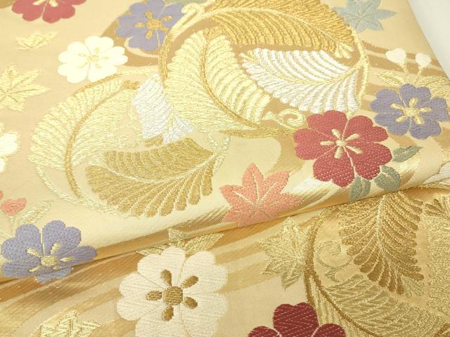 平和屋着物▼両面　六通柄袋帯　唐織　若松葉花文　金銀糸　正絹　逸品　DABH6626az