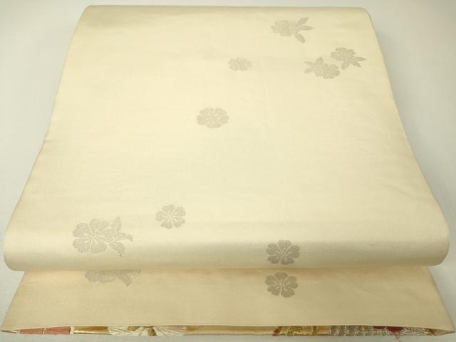 平和屋着物▼両面　六通柄袋帯　唐織　若松葉花文　金銀糸　正絹　逸品　DABH6626az