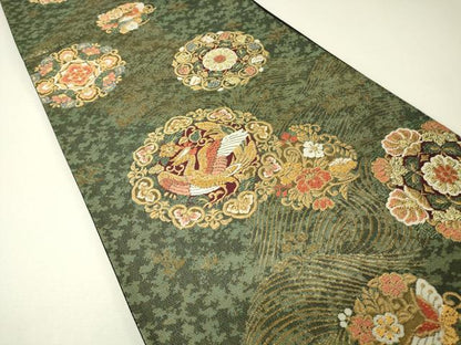 平和屋着物▼六通柄袋帯　正倉院鳳凰花文　金糸　正絹　逸品　DABH6627az