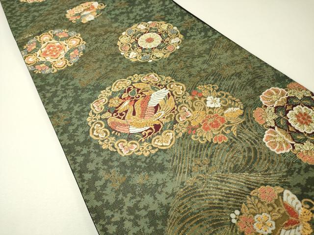 平和屋着物▼六通柄袋帯　正倉院鳳凰花文　金糸　正絹　逸品　DABH6627az