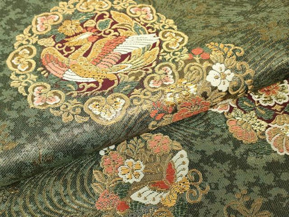 平和屋着物▼六通柄袋帯　正倉院鳳凰花文　金糸　正絹　逸品　DABH6627az