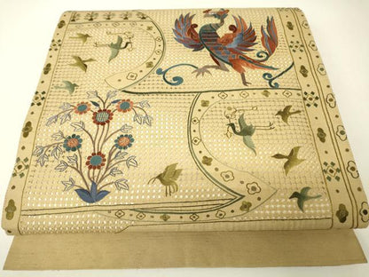 平和屋着物●中国三大刺繍　スワトウ刺繍　汕頭刺繍　総刺繍　太鼓柄袋帯　紬地　鳳凰花文　正絹　逸品　DABH6632az