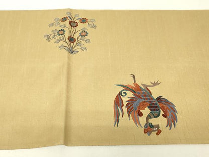 平和屋着物●中国三大刺繍　スワトウ刺繍　汕頭刺繍　総刺繍　太鼓柄袋帯　紬地　鳳凰花文　正絹　逸品　DABH6632az