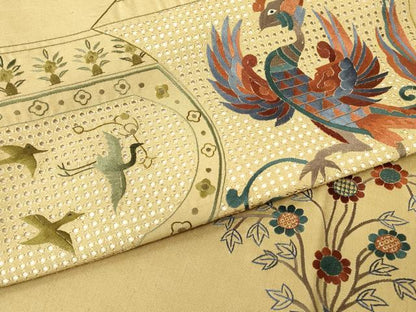 平和屋着物●中国三大刺繍　スワトウ刺繍　汕頭刺繍　総刺繍　太鼓柄袋帯　紬地　鳳凰花文　正絹　逸品　DABH6632az