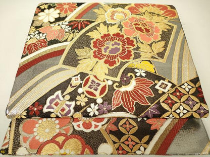 平和屋着物▼六通柄袋帯　吉祥錦　地紙花蝶文　金糸　鈴乃屋扱い　正絹　逸品　DABH6639az