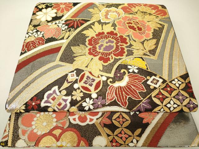 平和屋着物▼六通柄袋帯　吉祥錦　地紙花蝶文　金糸　鈴乃屋扱い　正絹　逸品　DABH6639az