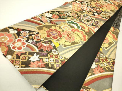 平和屋着物▼六通柄袋帯　吉祥錦　地紙花蝶文　金糸　鈴乃屋扱い　正絹　逸品　DABH6639az
