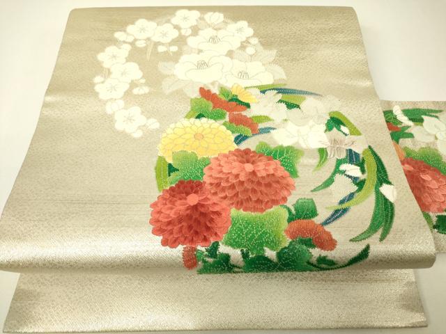 平和屋着物▼中国三大刺繍　相良刺繍　総刺繍　九寸名古屋帯　花丸文　金糸　正絹　逸品　DABH6643az