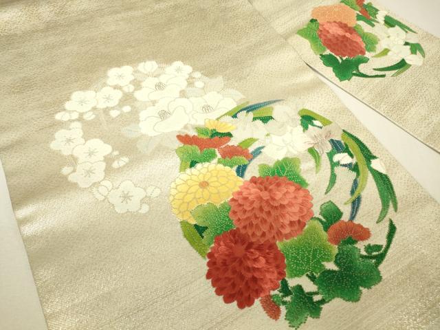 平和屋着物▼中国三大刺繍　相良刺繍　総刺繍　九寸名古屋帯　花丸文　金糸　正絹　逸品　DABH6643az