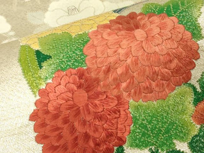 平和屋着物▼中国三大刺繍　相良刺繍　総刺繍　九寸名古屋帯　花丸文　金糸　正絹　逸品　DABH6643az
