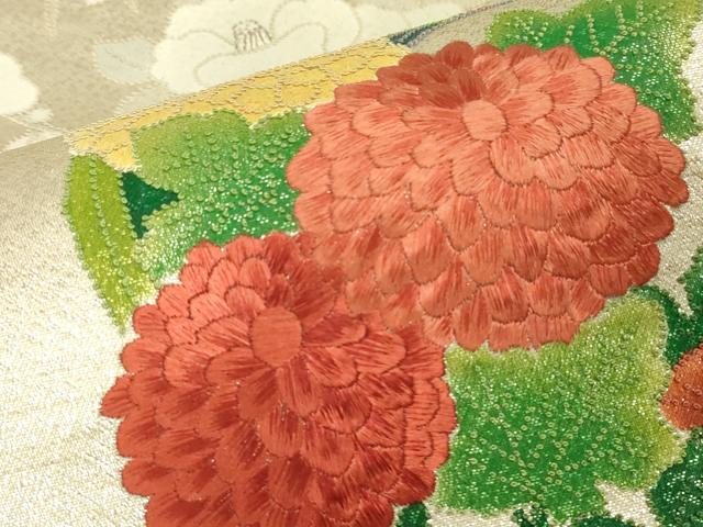 平和屋着物▼中国三大刺繍　相良刺繍　総刺繍　九寸名古屋帯　花丸文　金糸　正絹　逸品　DABH6643az
